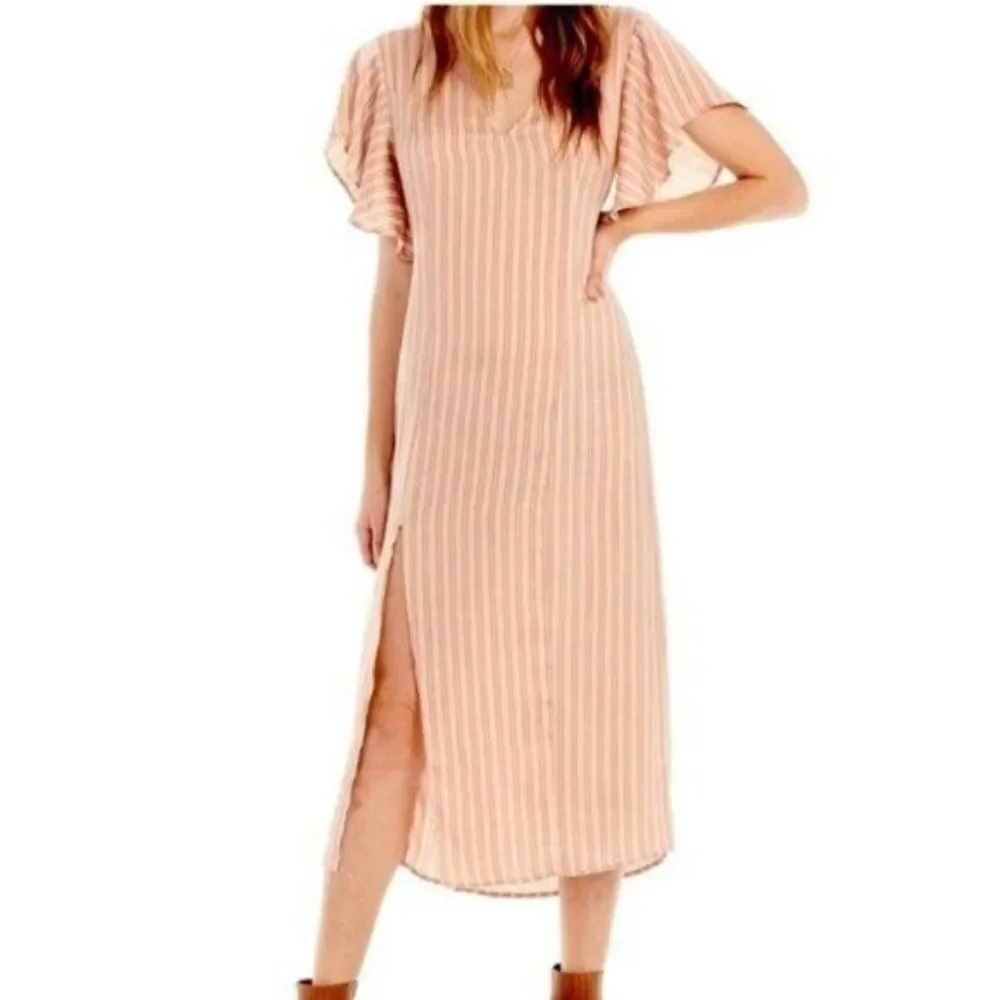 Saltwater Luxe Striped Angel Sleeve Midi Dress Size XS - Picture 14 of 15